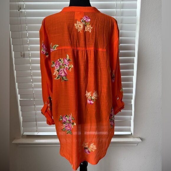Anthropologie Fig & Flower Boho Peasant Blouse L Floral Embroidered Lightweight - Picture 2 of 12